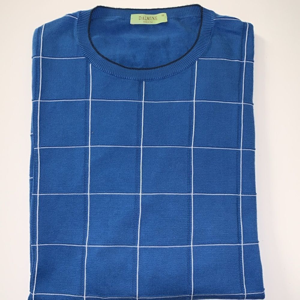 Dalmine Sweater Italy Men’s Cotton Blue Crew Neck Lightweight Size EU58 / US XXL